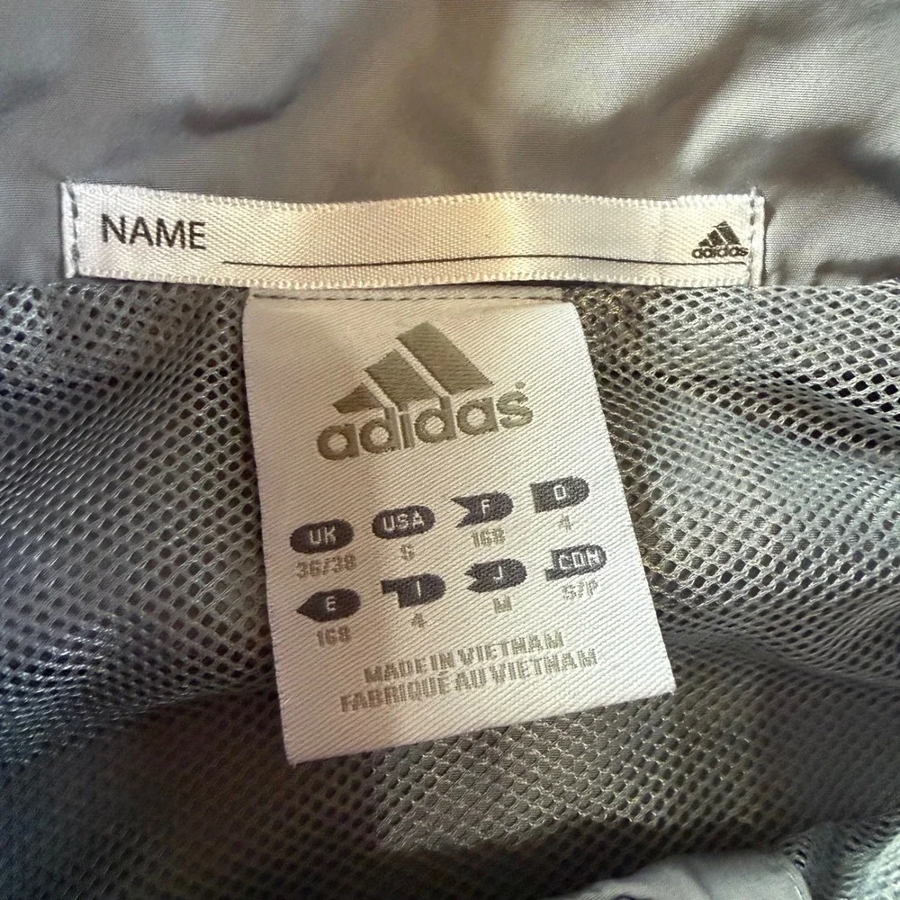 Adidas Track Jacket Mens Small Gray Blue Climalite Full Zip 3 Stripe RN 88387